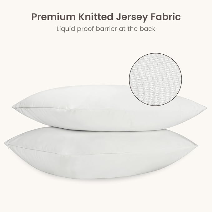 Bioweaves Organic Cotton Jersey Knit Waterproof Pillow Protector Covers with Zipper Closure – GOTS Certified Soft & Quite Pillow Encasement – King Size, 20 x 36 inches, Set of 2