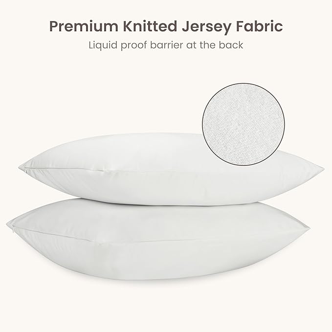 Bioweaves Organic Cotton Jersey Knit Waterproof Pillow Protector Covers with Zipper Closure – GOTS Certified Soft & Quite Pillow Encasement – Standard Size, 20 x 26 inches, Set of 2