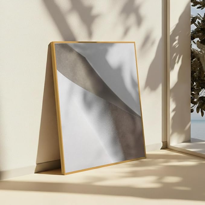 Monem Art Minimalist Folded Paper Abstract Print - Scandinavian Neutral Texture Art Poster - Wall Decor for Living Room, Bedroom or Office - 18x24 Gold Framed CANVAS Wall Art by Mareike Bohmer