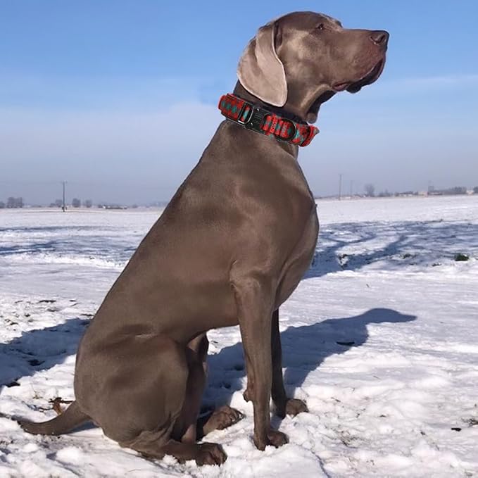 Christmas Tactical Dog Collar Adjustable Nylon Dog Collar Metal Buckle with Handle for Dog Training (Christmas Green,S)