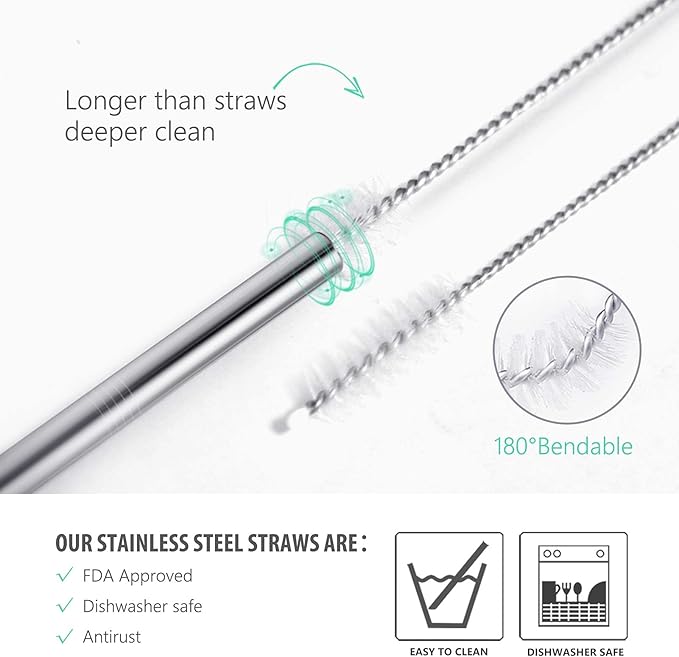 Teivio 12 Pack + Cleaning Brush, 5-inch Extra Short Reusable Stainless Steel Drink Straws for Cocktails, Small Glasses or Cups (Silver)