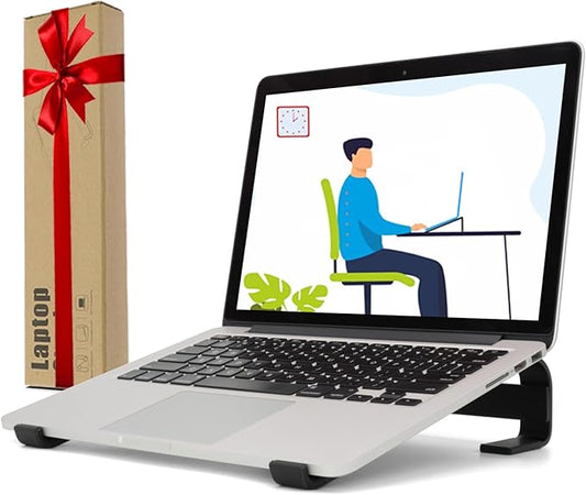 Laptop Stand for Desk, Ventilated Aluminum Laptop Riser, Black | Stable Typing Support, Fixed 17° Angle, 2.5 in Lift, Silicone Pads, Open Airflow, Fits Most 11–16 in Laptops, Tool Included