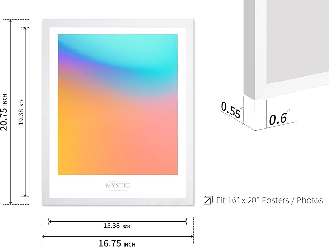 Monem Art Mystic Iridescent Gradient Print - Minimalist Abstract Color Field Poster - Wall Decor for Living Room, Bedroom or Office - 16x20 White Framed Wall Art by Rs Lab Studio