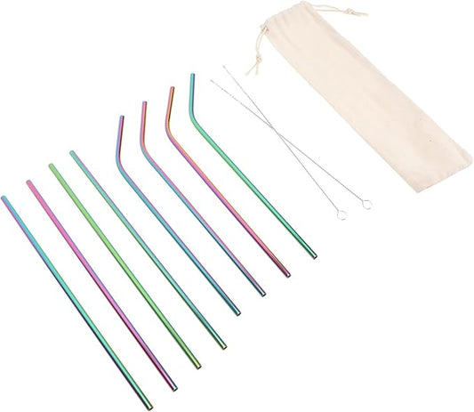 Garneck Reusable Stainless Steel Straws Set 11 Pieces 304 Food-grade Metal Milk Tea Straws with Cleaning Brushes and Portable Storage Bag for Party Supplies and Everyday Use