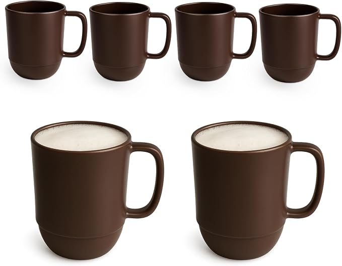 JapanBargain Japanese Plastic Mug 6 Pack 12oz BPA-Free Non-Toxic Unbreakable Camping Coffee Tea Milk Juice Water Mug Made in Japan Dishwasher & Microwave Safe, Chocolate Brown