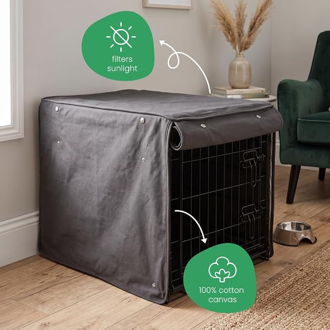 Molly Mutt I'm a Realist Dog Crate Cover, 100% Cotton Canvas Cover with 2 Roll-Up Panels, Ideal for Dog or Cat Crate, Durable, Washable, and Free of Harmful Chemicals, 36" x 23" x 25"