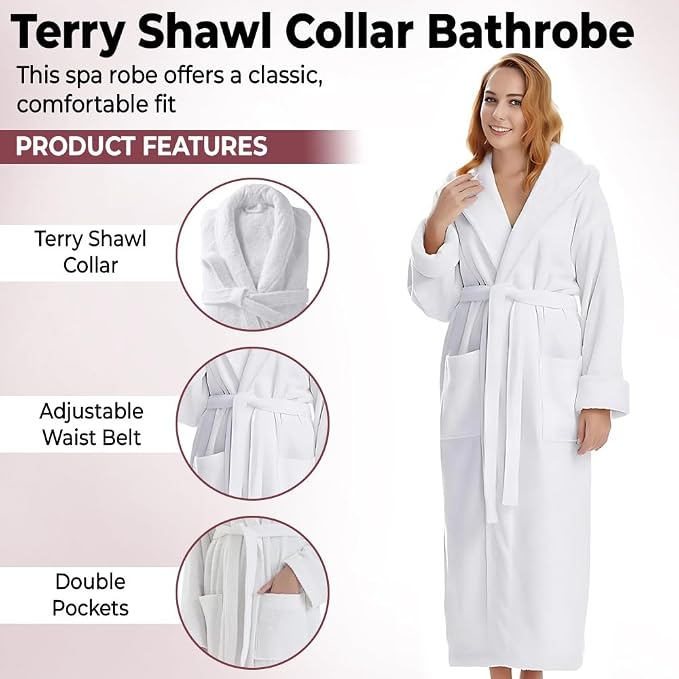 KAHAF COLLECTION Cotton Terry Robes for Women and Men, Terry Shawl Collar Bathrobe, ONE SIZE - UNISEX Men & Women Spa Robe