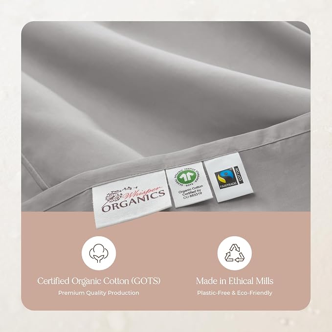 Organic Full Fitted Sheet Only Deep Pocket - 100% Organic Cotton Sheets with Soft Breathable 500 Thread Count Sateen Weave GOTS & Fairtrade Certified - Fitted Bed Sheets Only (Gray, Full)