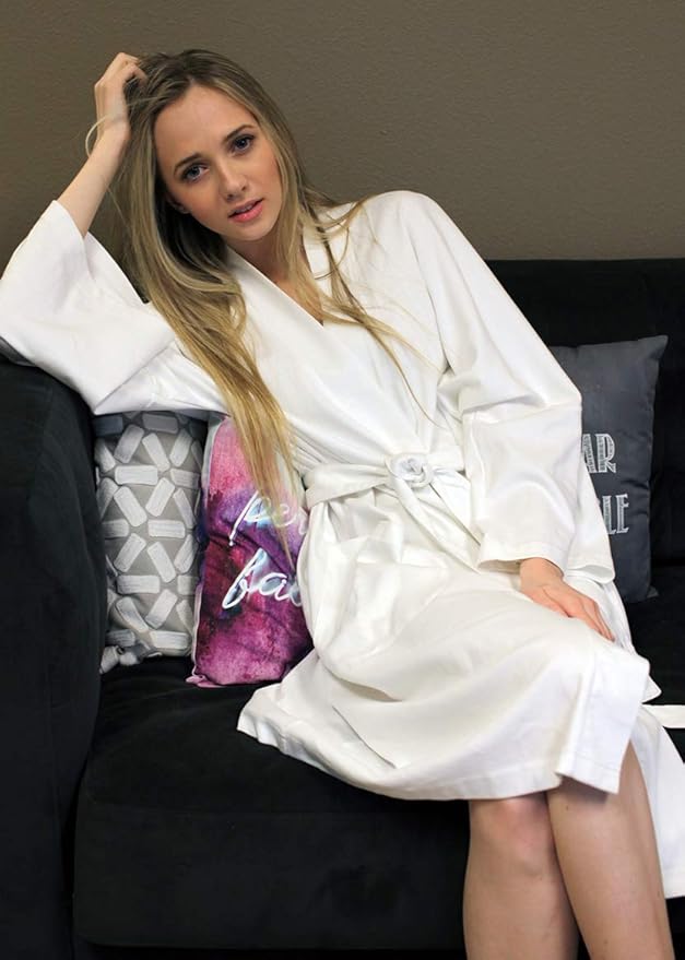 Women's Bathrobe Spa Robe, 100% Organic Cotton, Lightweight Super Soft Travel & Eco-Friendly (6 Colors)