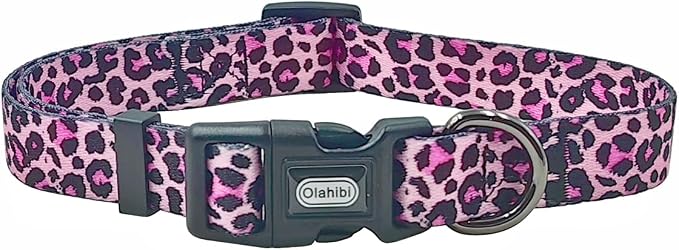 Dog Collar Leash Set, Leopard Pattern, Polyester Material, Adjustable Collar and 5ft Matching Leash, for Small Dogs.(S, Colorful Leopard)