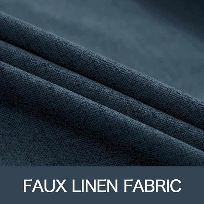 MIULEE 100% Blackout Linen Textured Curtains for Bedroom Solid Thermal Insulated Navy Grommet Room Darkening Curtains & Drapes Luxury Decor for Living Room 52 x 72 Inch (2 Panels)