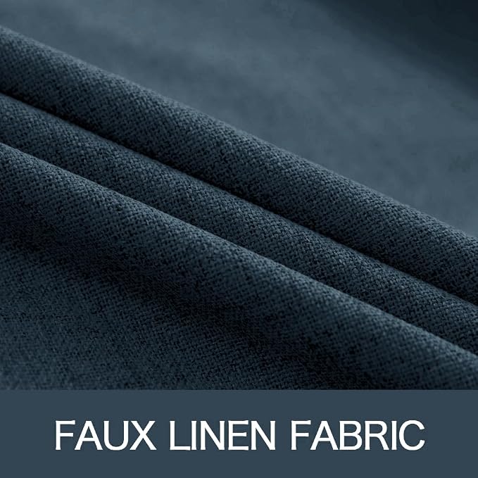 MIULEE 100% Blackout Linen Textured Curtains for Bedroom Solid Thermal Insulated Navy Grommet Room Darkening Curtains & Drapes Luxury Decor for Living Room 52 x 84 Inch (2 Panels)