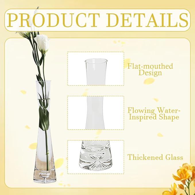 Clear Glass Small Bud Vase 8 Inches 1 Pack Narrow Necked Single Stem Vase Minimalist Modern for Home Office Table Decoration