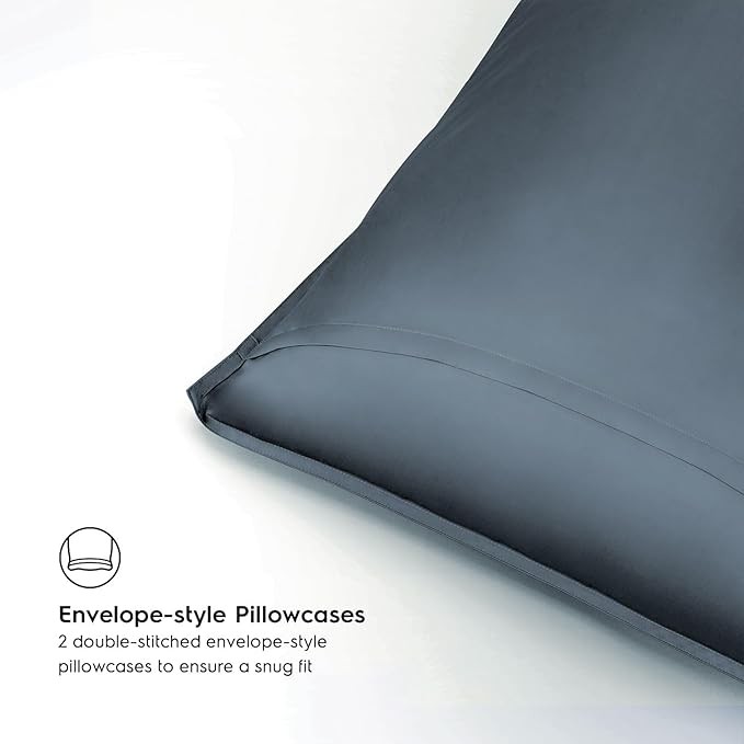 Tafts Pillow Cases Queen Size - Pure 100% Viscose Derived from Bamboo Luxuriously Soft, Silky, Cooling, Double Stitched, Envelope Closure (2 Pillowcases, Slate Blue)