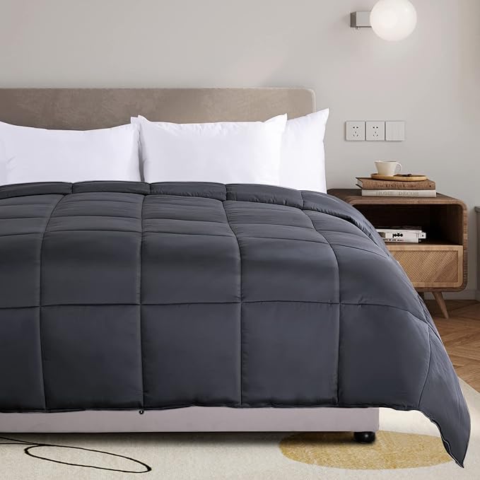 NEXHOME PRO Lightweight Comforter Twin,Organic Natural Viscose from Bamboo Duvet Insert Soft Cooling Dark Grey Down Alternative Summer Bedding Blanket Cool for Hot Sleepers,8 Corner Tabs(65"x 90")