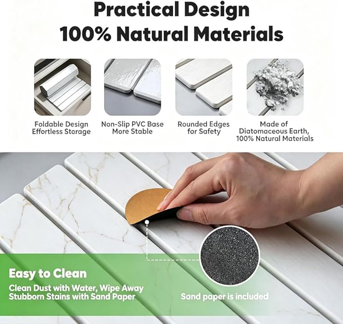 Stone Drying Mat for Kitchen Counter, Quick Diatomaceous Earth Mats for Dishes, 24"L x 16" W Super Absorbent Fast-Drying Collapsible Countertop Stone Mat (Marble Gold White, 24" x 16")