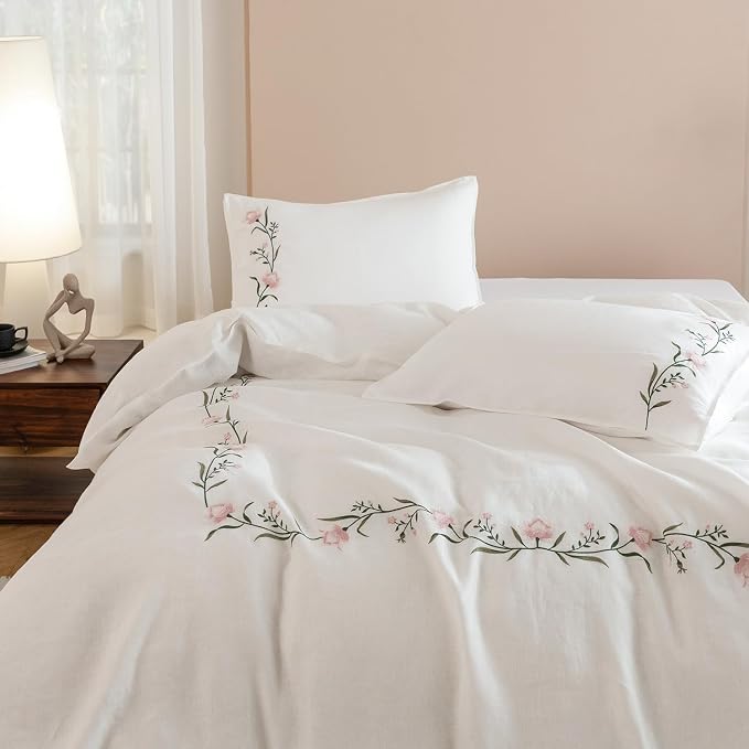 EVERLY 100% Pure Linen Duvet Cover Set King Size 104X90Inch 3pcs (1 Duvet Cover,2 Pillowcases) Soft and Breathable for All Season with Coconut Button Closure, Suitable for Hot Sleepers-Linen King