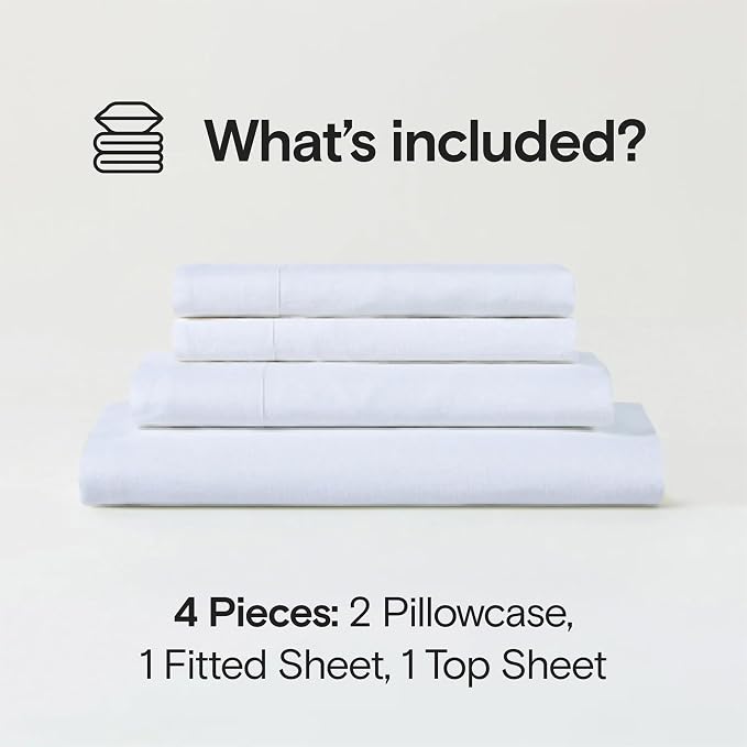 Sijo Stone Washed Organic French Linen Bed Sheet Set, GOTS Certified Organic, Best Cooling Linen Sheet Award by Sleep Foundation, 4 Piece - 2 Pillowcases, 1 Fitted and 1 Flat (Snow, Full)