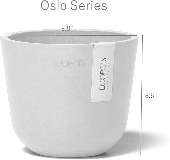 Ecopots Oslo Durable Modern Round Indoor/Outdoor Recycled-Based Composite Flower Pot Planter, White Grey, 17.75"