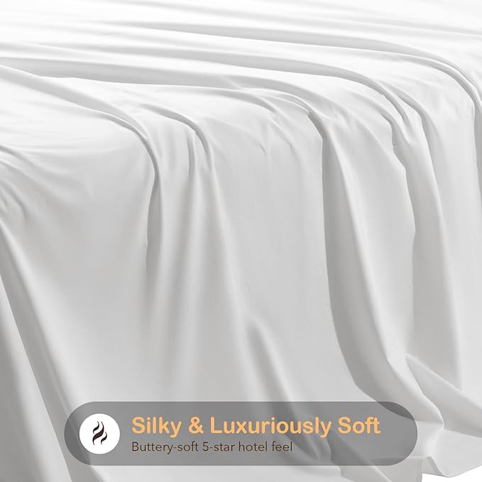 SONORO KATE 100% Organic Cotton Sheets Set - 1000 High Thread Count, GOTS Certified Long Staple Cotton Bed Sheets, Soft, Breathable 5-Star Hotel Sheets, 16" Deep Pockets - 4 PC (White,Queen)