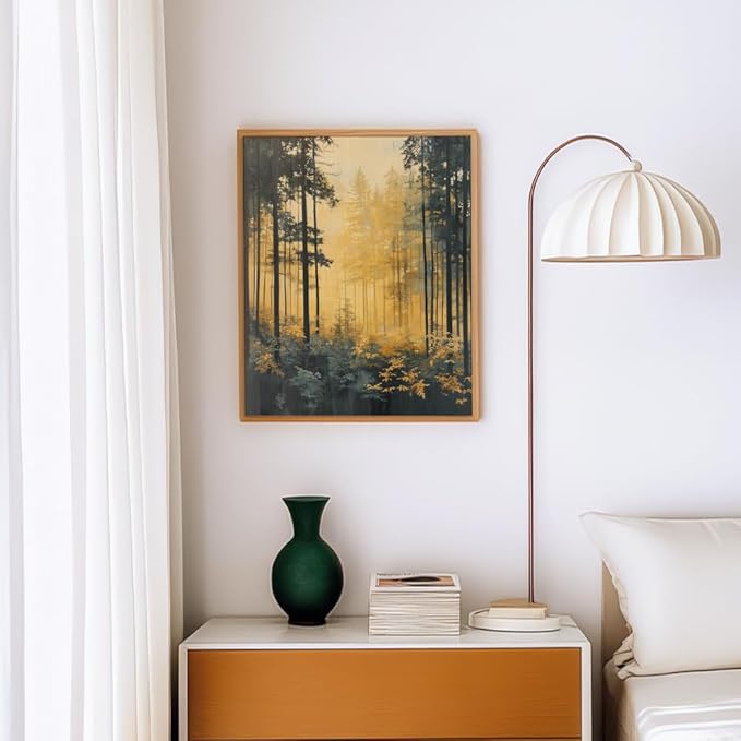 (Unframed) (12x16 Inch) Matte Wall Art Print Of Modern Minimalist Art of a dense forest bathed in morning light - Eco-Friendly Poster, Custom Decor for Home, Office, Bedroom, Bath Room, Living Room,