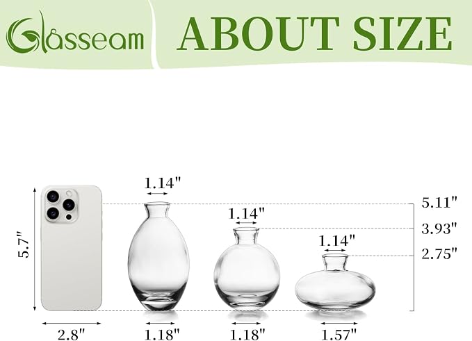Glass Bud Vase for Centerpieces, 6Pcs/2Sets Glasseam Modern Clear Mini Small Vases for Flowers Bulk Flower Vase Set Aesthetic Cute Handmade Tiny Short Wedding Table Centerpiece Decor