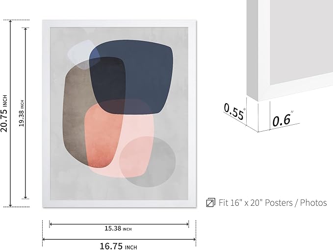 Monem Art Pastel Abstract Organic Shapes Print - Scandinavian Minimalist Art Poster - Wall Decor for Living Room, Bedroom or Office - 16x20 White Framed Wall Art by Mareike Bohmer
