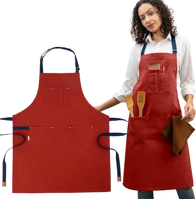Cotton Canvas Apron for Women & Men – Adjustable Neck Strap & Waist Ties with Pockets