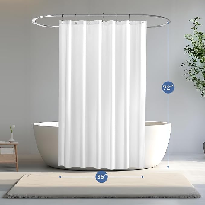 downluxe Waterproof Fabric Shower Curtain Liner, Soft Cloth Shower Liner with Magnets, Machine Washable & Hotel Quality Bathroom Curtain, 36" W x 72" L, White