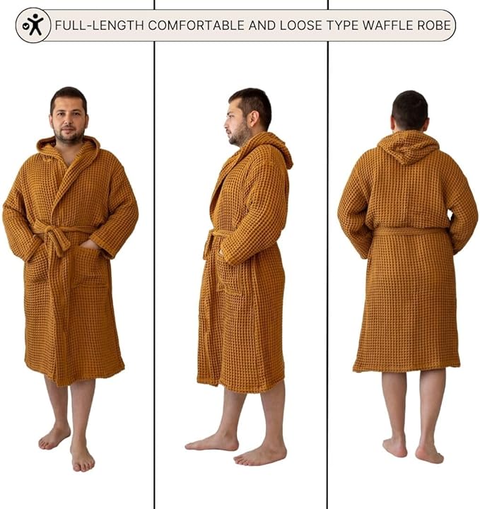 Unisex Hooded Waffle Robe for Women & Men 100% Turkish Cotton | Quick-Dry Bathrobe | Cozy Housecoat for Lounging