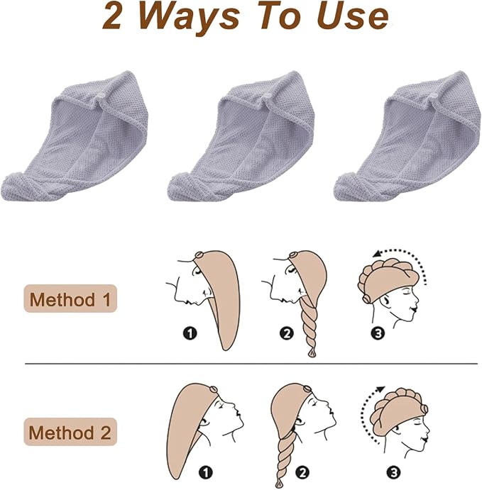 Microfiber Hair Towel Wrap, 3 Pack (Gray) Soft Hair Drying Towel,Shower Cap & Hair Accessories for Woman,Drying Hair Wrap Towels for Curly Hair Women Anti Frizz