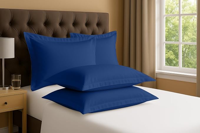 2 Pack Pillow Shams Standard Size 20x26 – 600 Thread Count 100% Organic Cotton Medium Blue Pillow Covers with 2 Inch Flange, Soft & Smooth Premium Hotel-Quality Pillowcases Set of 2
