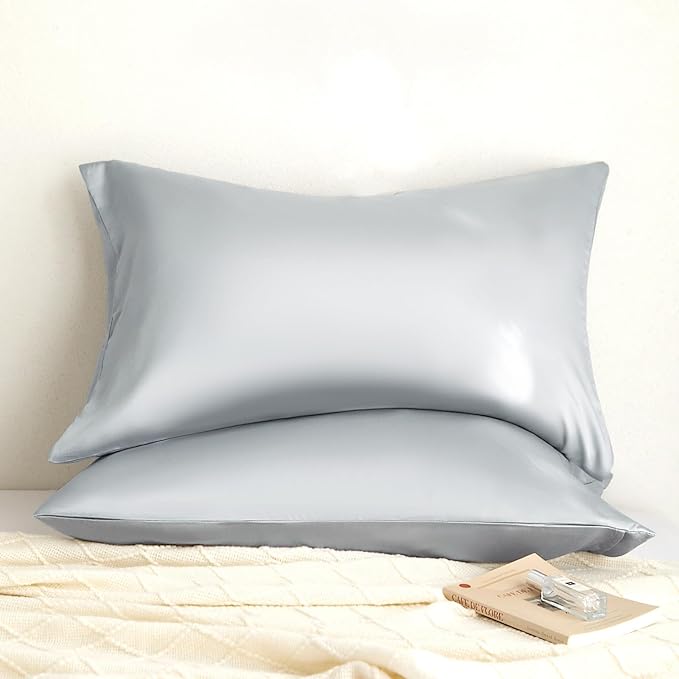 100% Tencel Pillowcase, Hair and Skin Friendly, Soft and Smooth，Cooling Silk Pillowcases for hot Sleepers,Queen Pillowcases Set of 2,Hair and Skin Friendly,Grey, 20x30In