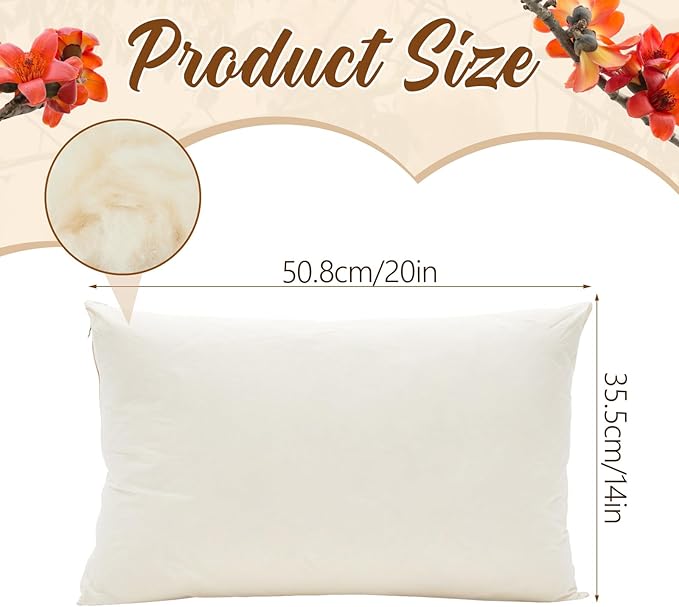 Leinuosen 1 Pack Organic Kapok Pillow 14" x 20" Natural Kapok Fiber Filled Sleeping Pillows with Breathable Cotton, Adjustable Height Soft and Supportive for Sleeping(Natural)
