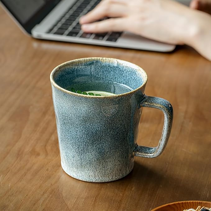 Ceramic Coffee Mug, 13 oz Tea Cup with Handle, Vintage Coffee Cup for Office and Home, Dishwasher and Microwave Safe, Sage Green