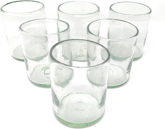 Dos Sueños Hand Blown Mexican Drinking Glasses – Set of 6 Natural Clear Tumbler Glasses (10 oz each)