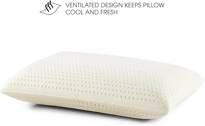 I AM Natural Talalay Latex Medium Support Bed Pillow for Sleeping, Removable and Breathable 100% Cotton Cover, Queen, White