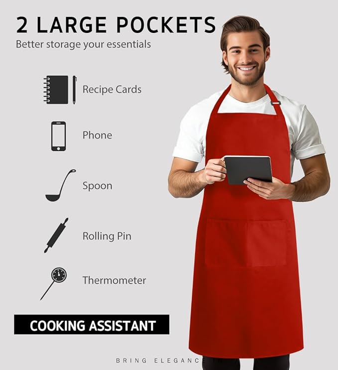 Syntus Apron for Men Women, Adjustable Cooking Kitchen Chef Aprons with 2 Pockets