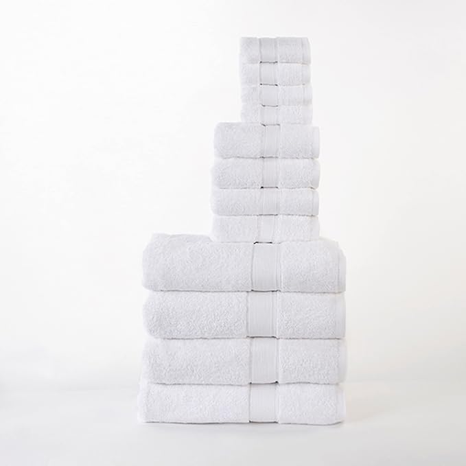 Superior Organic Cotton Solid Towel Set, 12PC, White 12 Piece