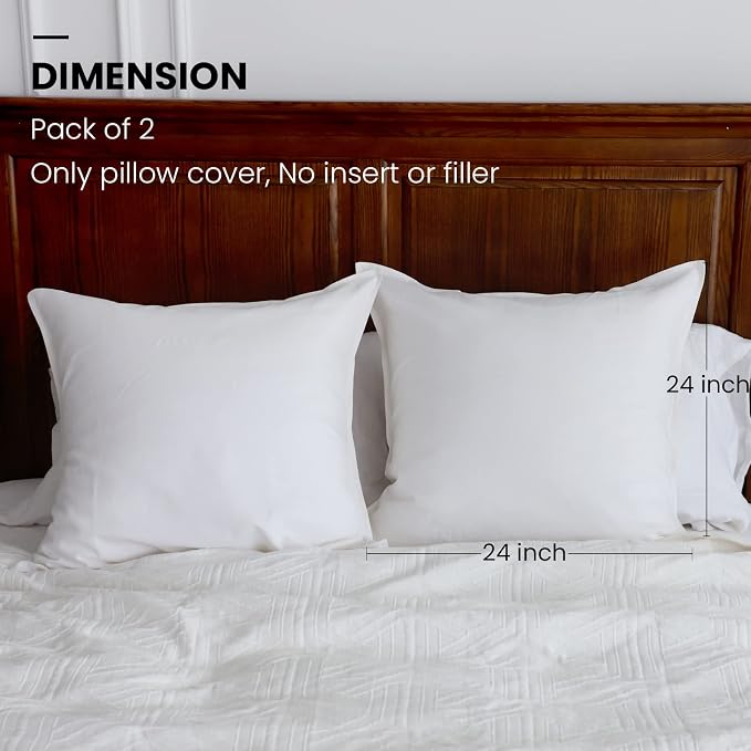 Simple&Opulence Linen Euro Shams Basic Style Solid Color 24x24 Inch Pack of 2 Flax Cotton Blend Decor Throw Pillow Covers Soft Breathable Farmhouse Pillow Shams - White