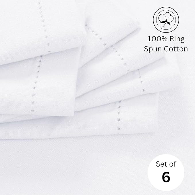 Hemstitch Dinner Napkins 100% Cotton Set of 6 - for Dining Weddings Parties Restaurants Holidays Easter Everyday Use - Soft Durable Washable Table Napkins - 18x18 Inch Cloth Napkins White