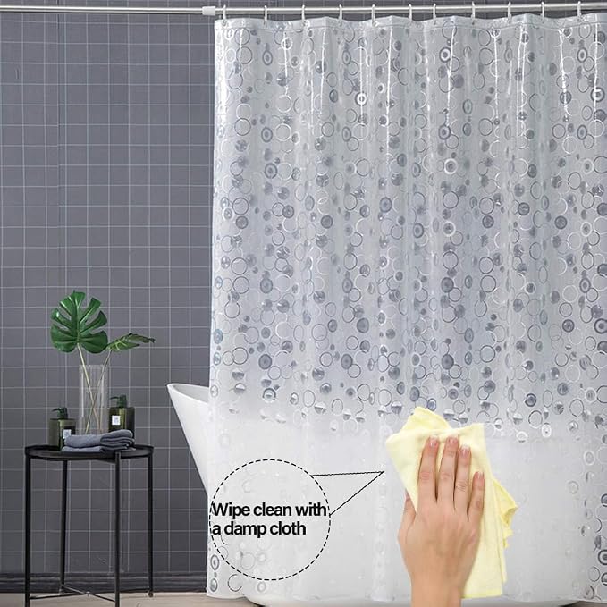 Plastic Shower Liner - Premium EVA Thickened Shower Curtain Liner with Rustproof Grommets and 3 Weighted Magnets, Waterproof Shower Curtain for Bathroom… (5G-Circular Pattern, 72”*72”)