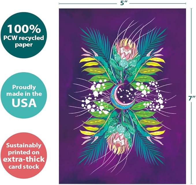 Tree-Free Greetings - All Occasion Cards - Artful Designs - 1 Card + Matching Envelope - Made in USA - 100% Recycled Paper - 5"x7" - Floral Moon (GO65214)
