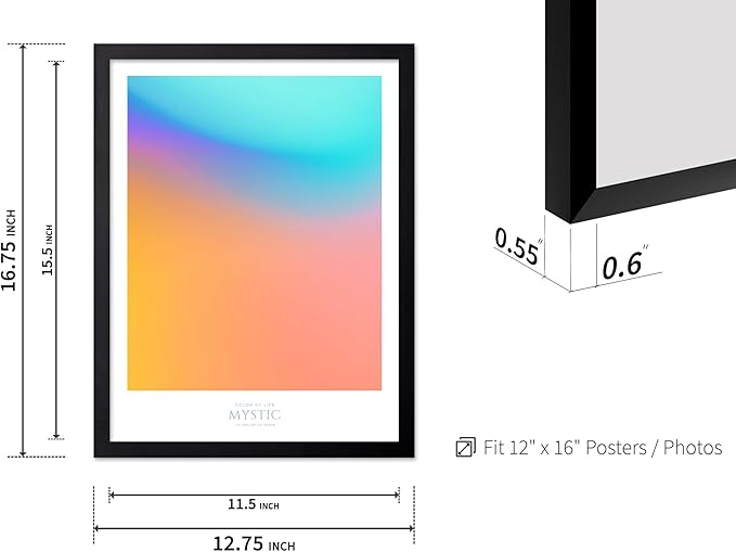 Monem Art Mystic Iridescent Gradient Print - Minimalist Abstract Color Field Poster - Wall Decor for Living Room, Bedroom or Office - 12x16 Black Framed Wall Art by Rs Lab Studio