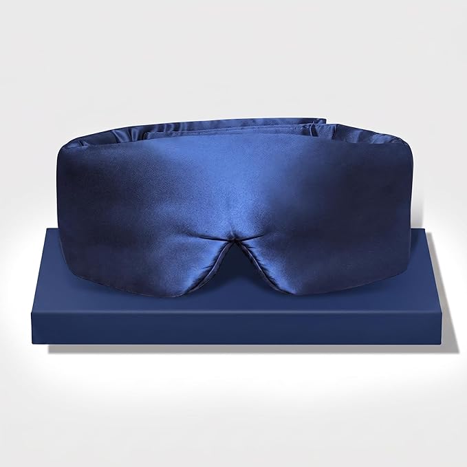 Silk Sleep Mask for Side Sleepers, Blackout Eye Mask for Sleeping Women Men, 100% 22 Momme Mulberry Silk, Full Coverage Face-Hugging Sleep Mask for Travel, Naps & Shift Workers, Blue