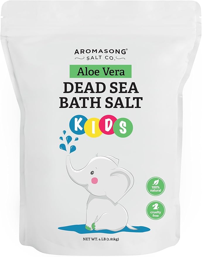 Aromasong Dead Sea Salt Kids Bath Soak with Aloe Vera – Soothing, Calming & Sleep-Ready – 4 Lbs Fine Grain Bulk Resealable Pack – 100% Pure & Natural Mineral-Rich Bath Salt