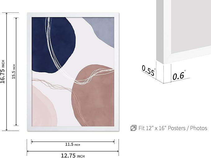 Monem Art Abstract Organic Shapes Print - Scandinavian Blue Geometric Poster - Wall Decor for Living Room, Bedroom or Office - 12x16 White Framed Wall Art by Mareike Bohmer