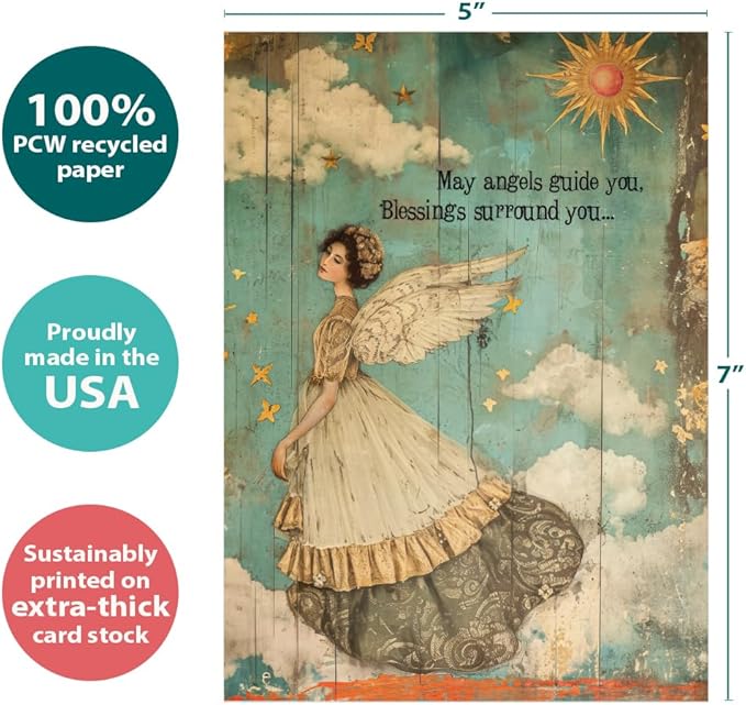 Tree-Free Greetings - Support & Encouragement Card - Artful Designs - 1 Greeting Card + Matching Envelope - Made in USA - 100% Recycled Paper - 5" x 7" - Angels and Blessings (GO69871)