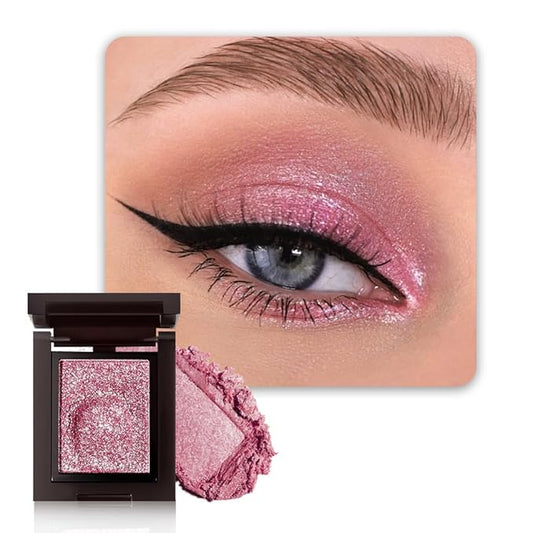 Rose Pink Single Shimmer Glittle Eye shadow Palette Makeup, Single Shimmer Eyeshadow for Older Women, High Pigment Natural Sombras Crema Para Ojos, Talc, Paraben & Cruelty Free (04#Rose Pink)
