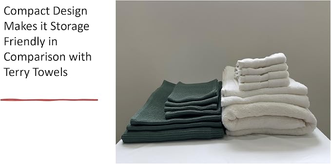 Organic Cotton Bath Towel Set Waffle, GOTS Certified (Forest Green) Super ABSORBANT & Quick Dry, NO SOFTENERS, Environment Friendly, 1xBATH58x30.5, 2xHAND29x20, 4xFACE12x12INCH